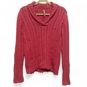 Leo & Nicole Sweater Womens Large Pink Cable Knit V-Neck Y2K Chunky Boho Preppy